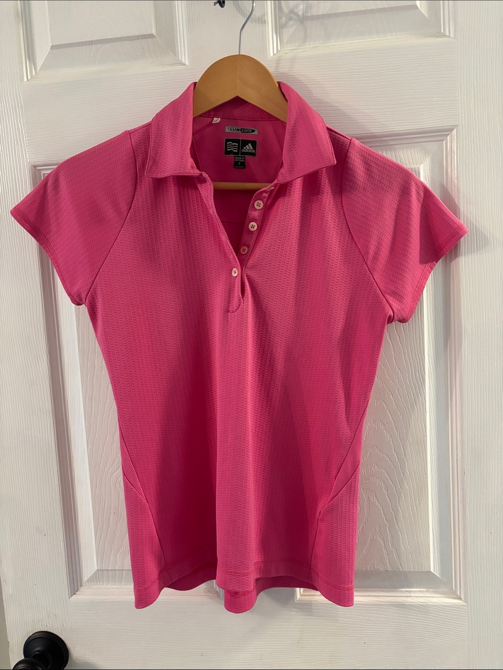 adidas Women’s Bright Pink Button-Down Golf Polo